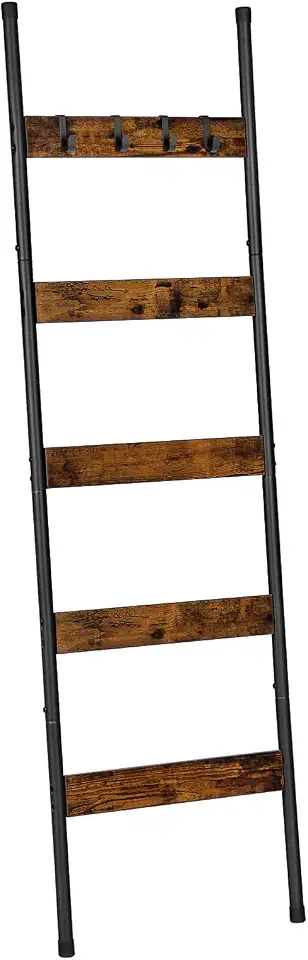 51tLiL2gLNL._AC_UL960_FMwebp_QL65_.webp HOOBRO Blanket Ladder, 5-Tier Towel Rack with Hooks, Wall-Leaning Blanket Rack, Decorative Display Ladder Shelf, for Scarves, Industrial, Living Room, Bedroom, Rustic Brown and Black BF52CJ01 - Image 1