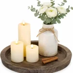 Hanobe Round Wooden Candle Holder Trays for Coffee Table, Distressed Finish