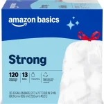 Amazon Basics Trash Bags, Tall Kitchen Drawstring, Unscented, 13 Gallon, 120 Count, Pack of 1, Packaging May Vary