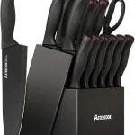 Astercook Knife Set for Kitchen with Block and Sharpener 15pcs German
