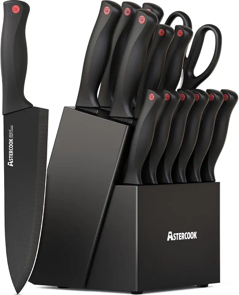 61TheuxRpFL._AC_UL960_FMwebp_QL65_.webp Astercook Knife Set for Kitchen with Block and Sharpener 15pcs German - Image 1