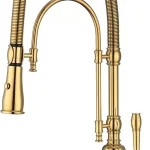 Copper Kitchen Faucet, Single Handle, 360 Swivel High Arc Kitchen Sink Faucet, Gold Pull Down Kitchen Faucet Solid Brass Handle