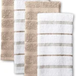 KitchenAid Albany Kitchen Towel 4-Pack Set, Milkshake Tan/White, 16"x26"