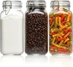 ComSaf Large Square Glass Jars with Airtight Lids 78 oz 3 Pack Wide Mouth
