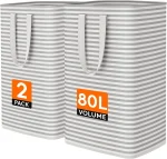 Lifewit 80L Large Laundry Baskets, Laundry Hampers Bags, 2 Pack, Grey