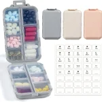 Foldable & Portable 3 Pack 14 Grids Travel Pill Organizer Box with Labels