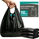 110 Pcs Plastic Shopping & Grocery Bags, Black Plastic Bags with Handles
