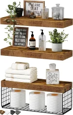 QEEIG Bathroom Shelves Over Toilet Wall Mounted (Brown, Set of 3, 15.7")