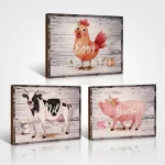 Farmhouse Kitchen Wall Decor 3 Pcs Set Rustic Wooden Animals Signs Plaque