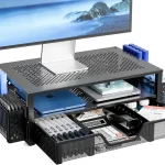 Simple Trending Monitor Stand with Drawer, 2-Tier Laptop Stand, Black