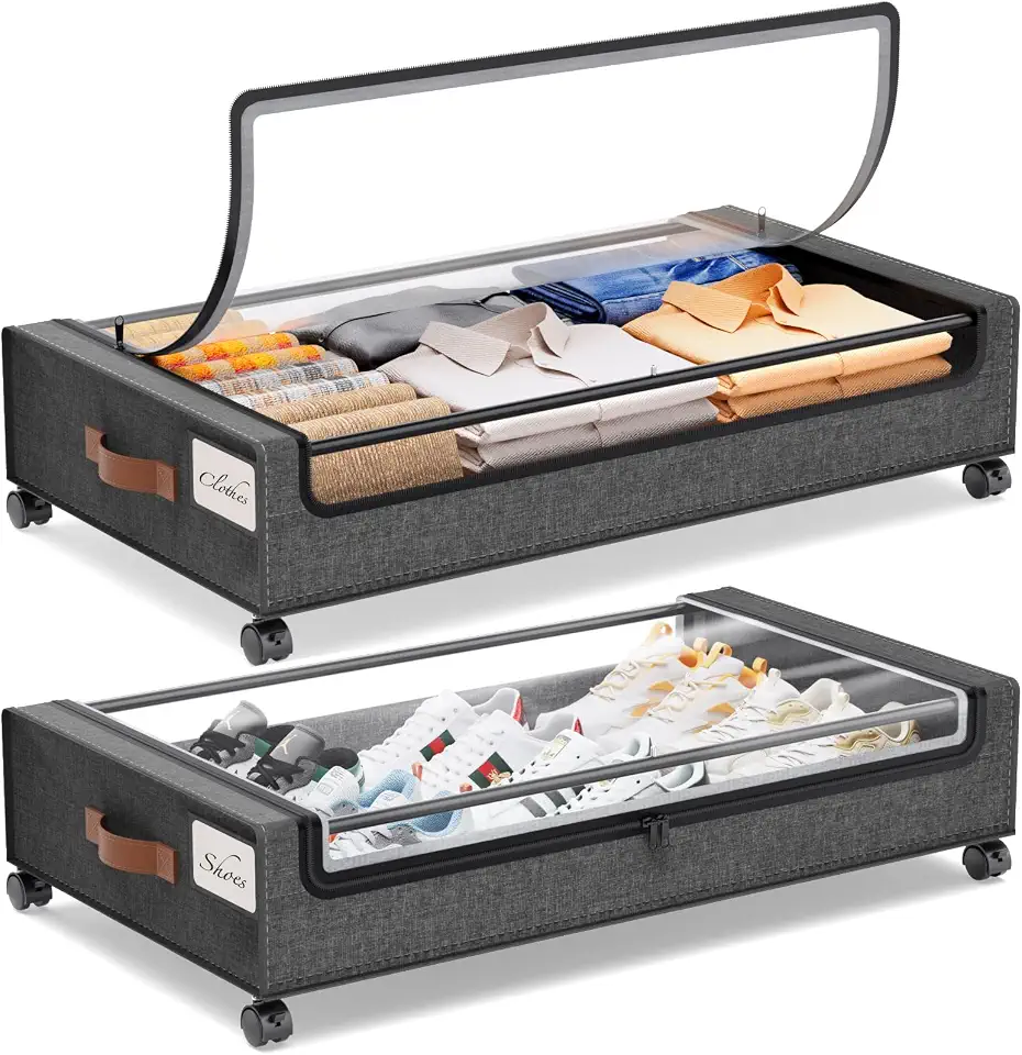 71e5O6HiOIL._AC_UL960_FMwebp_QL65_.webp Yecaye Under Bed Storage with Wheels, 2Pack Under Bed Storage Containers, Underbed Shoe Storage Organizer, Rolling Under Bed Metal Drawers for Clothes, Blankets(30.71 x 16.93 x 6.69 in) - Image 1