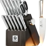 imarku Japanese High Carbon Stainless Steel Knife Set with Block, Precision-Forged Gyutou Kitchen Knives with Built-in Sharpener, Ultra-Sharp 10–15° Edge, Ergonomic Non-Slip Handle, Dishwasher Safe