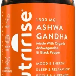 NutriRise Organic Ashwagandha Root Capsules with Black Pepper, 1300mg