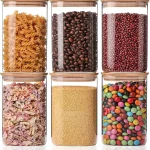Liuruiyu 6 Pack Glass Food Storage Jars 37 oz,Glass Storage Containers Clear Glass Food Canister with Bamboo Lid Airtight For Serving Tea, Coffee, Flour, Sugar, Candy, Cookie, Spice and More (Square)