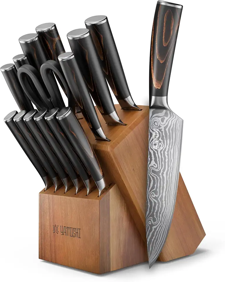 81JiJW5Wu9L._AC_UL960_FMwebp_QL65_.webp Yatoshi Professional Kitchen Knife Set, 15 Pieces, High Carbon Stainless Steel, Ergonomic Handle - Image 1