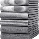 Premium Kitchen Towels 6 Pack 100% Cotton, 20"x28" Dish Towels - Grey