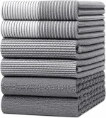 Premium Kitchen Towels 6 Pack 100% Cotton, 20"x28" Dish Towels - Grey