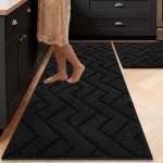 Black 2 Pieces Absorbent Comfort Kitchen Mat for Floor,Washable for Kitchen,Hallway,Office,Sink,Laundry