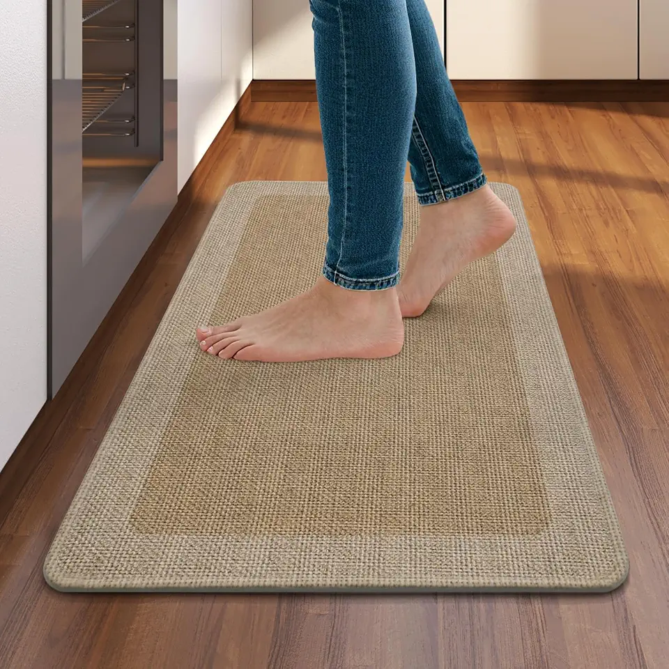 81XO8pBarvL._AC_UL960_FMwebp_QL65_.webp Kitchen Rugs, Non Slip Rubber Backing Kitchen Mat, 17"x30", Brown - Image 1