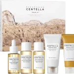 A Travel Size Skincare Gift Set with Toner, Serum, Oil Cleanser, Face Wash, and Moisturizer, Made with Madagascar Centella
