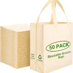 Simply Cool 50 Pack Reusable Grocery Bags, Large Tote Bags Bulk, Cream