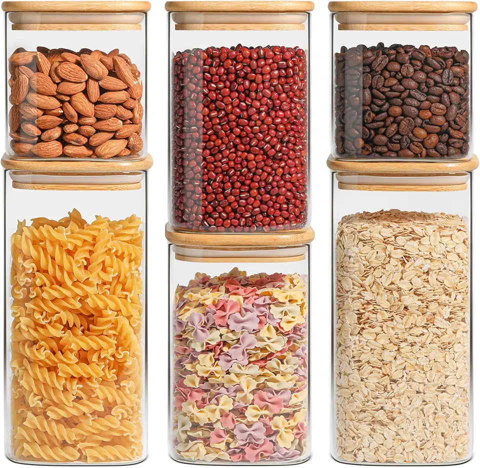 81hDJHfVGVL._AC_UL960_FMwebp_QL65_.webp ComSaf Glass Pantry Storage Containers (0.7Qt/1.2Qt/1.6Qt) Set of 6, Square - Image 1