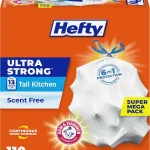 Hefty Ultra Strong 13 Gal Kitchen Trash Bags, White, Unscented, 110ct