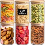 ComSaf Glass Storage Containers with Lids 1 Qt, Set of 6 Food Storage Jars