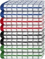 Premium Dish Towels for Kitchen, 8 Pack, 16x26 - 100% Cotton Kitchen Towels with Hanging Loop, Ultra Absorbent and Thick 410 GSM, Multicolor