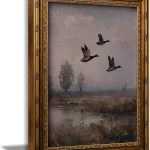 Vintage Gold Framed Flying Duck Wall Art Mallard Duck Canvas Wall Decor Rustic Mallard Poster Artwork Retro Rustic Farmhouse Animal Picture for Home Living Bedroom Farmhouse Hallway