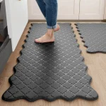 Arenarug Upgrade Scalloped Kitchen Mats for Floor 2PCS, Black Kitchen Rugs