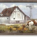 Horse Wall Art, Rustic Barn and Windmill Picture for Farmhouse, 11x16