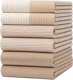 Premium Kitchen Towels 6 Pack 100% Cotton, 20"x28" Dish Towels - Tan